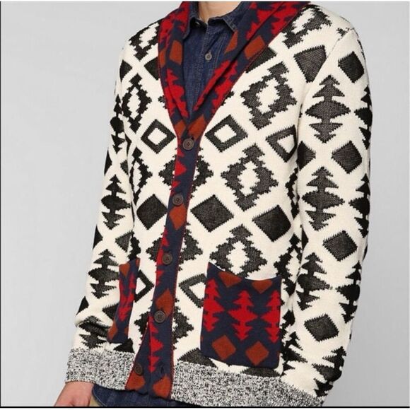 Koto Mens Mixed Aztec Tribal Knit Cardigan Sweater sz XS NWOT - Picture 1 of 11